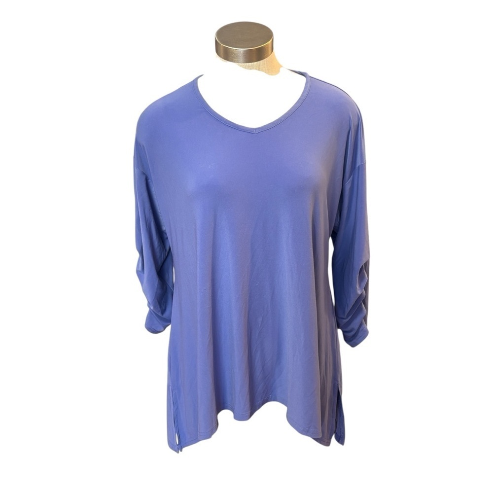 Joseph Ribkoff Classic Blue V-Neck Long Sleeve Top Ruched Sleeves Sz. 10